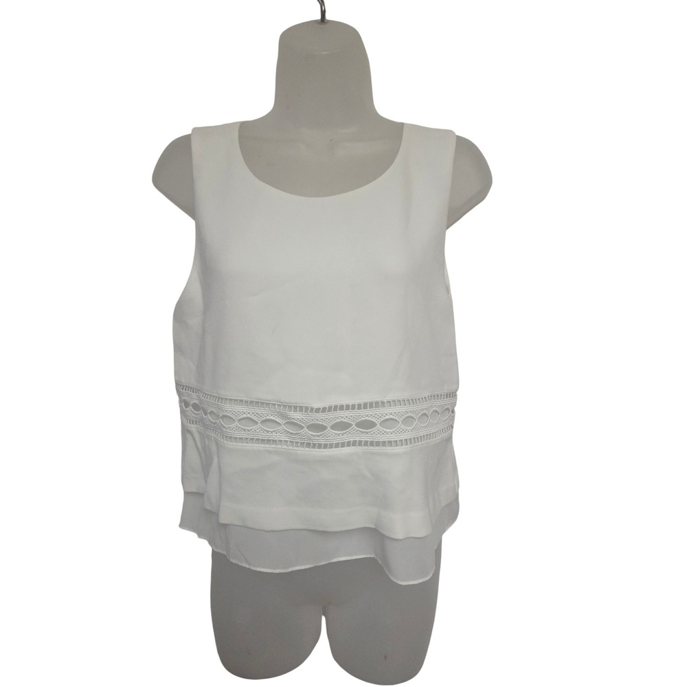 Club Monaco Womens White Crochet Lace Eyelet Layered Sleeveless Blouse Top Small
